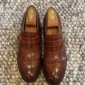 O’keeffe Brown Leather Kiltie Brogue Monk Strap Loafers